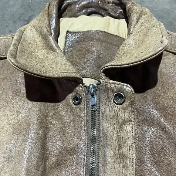 Vintage 80s Brown Military Bomber Boxy Style Grunge Jacket - Picture 3 of 5